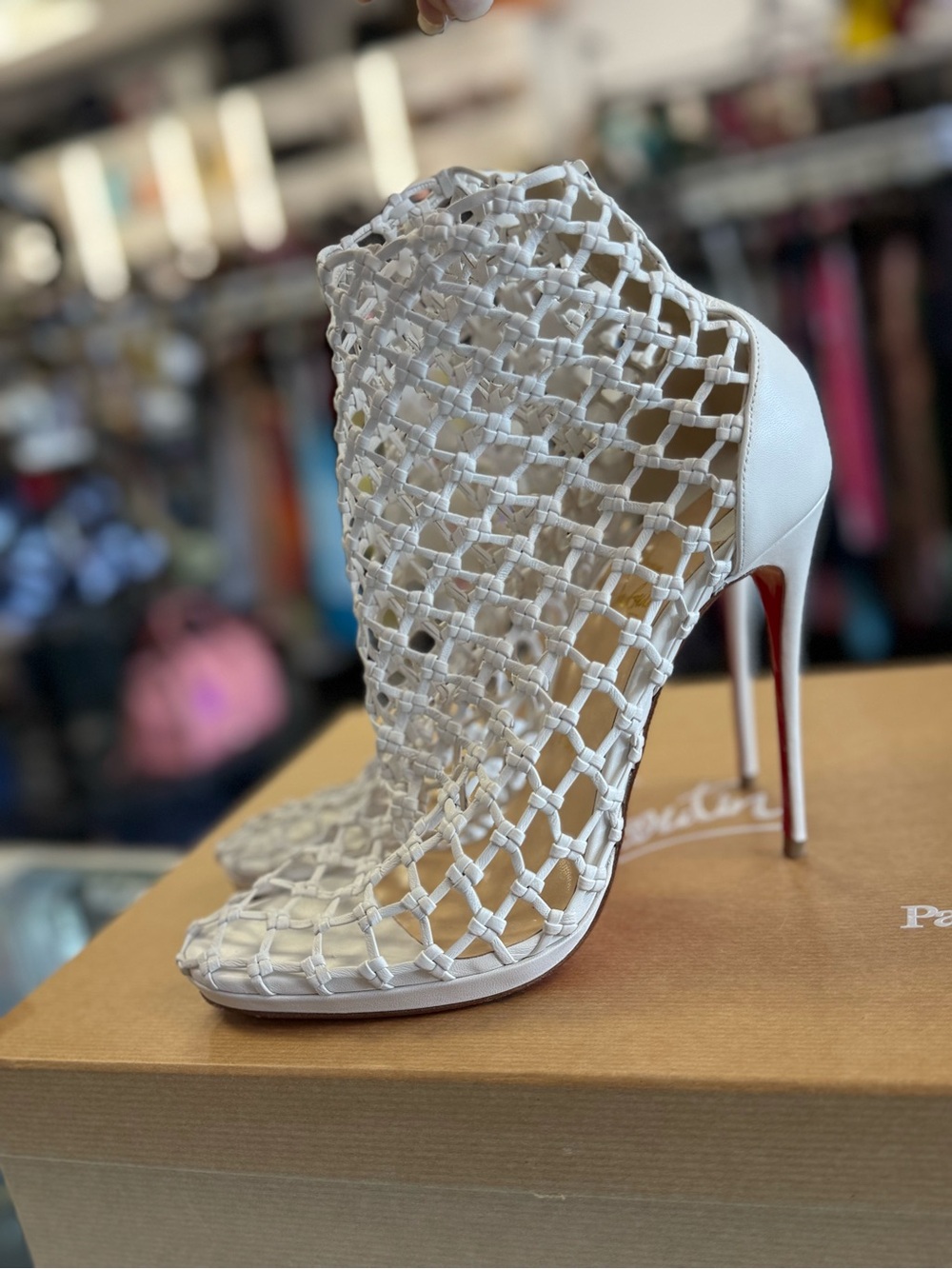 Christian Louboutin Sz 39.5 Porligat 120 Napa Mesh Ankle Boot Shoe Pre Loved.